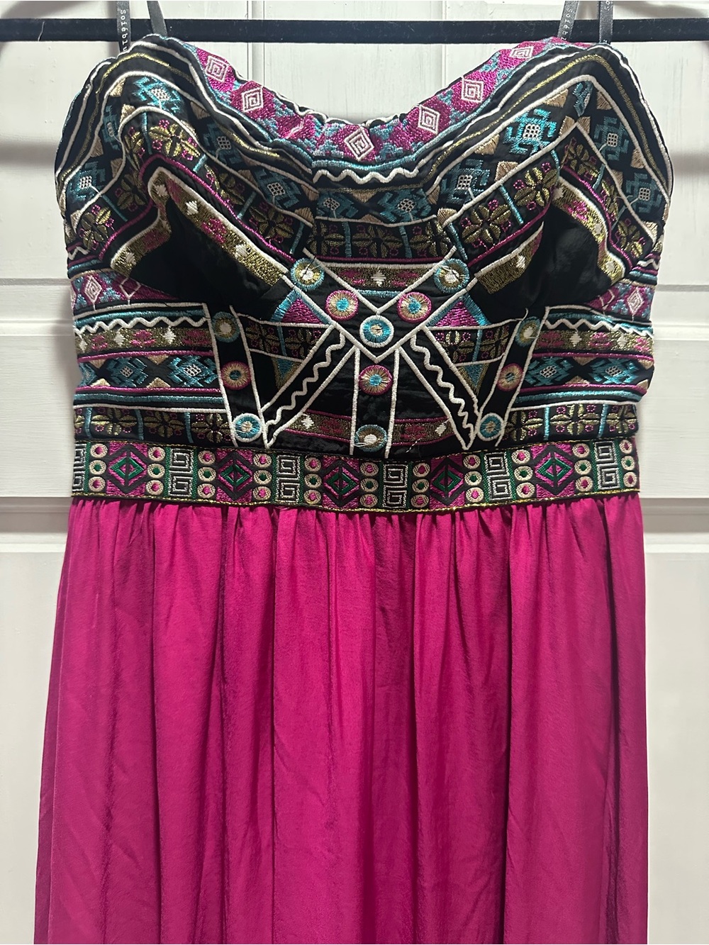 Strapless Embroidered Maxi Dress in Bright Fuchsia